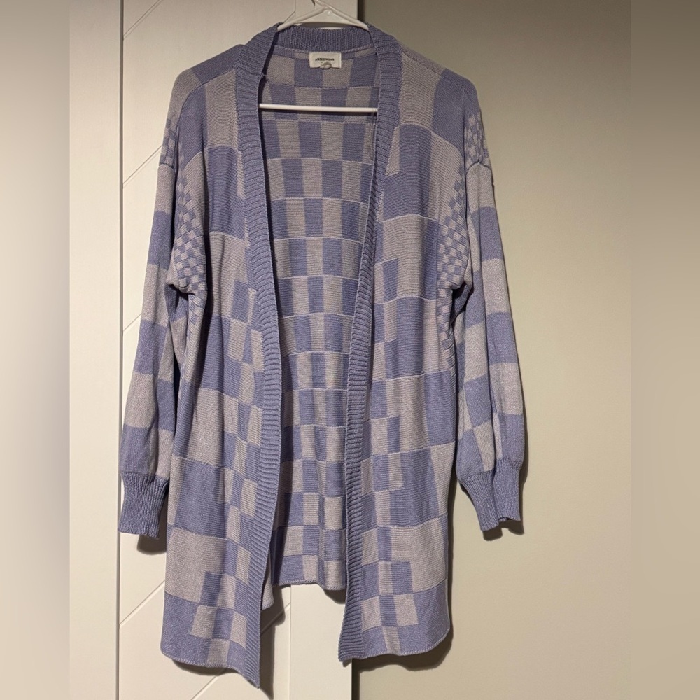 AnnieWear Los Angeles Lavender Checkered Knit Cardigan Size Small - Picture 5 of 8
